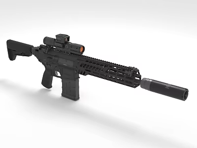Black Tactical Rifle with Red Dot Scope Suppressor and Ventilated Handguard 3d model
