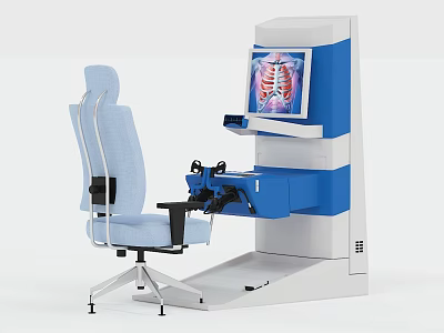 Medical Diagnostic Equipment With Patient Chair And Console Displaying Chest X Ray 3d model