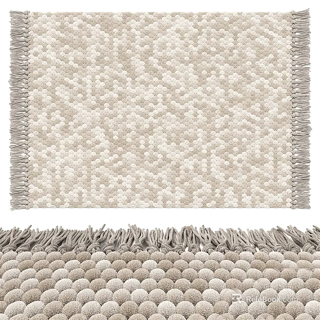 Beige Square Area Rug with Woven Texture and Fringe Details for Modern Home Decor 3d model 