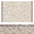 Beige Square Area Rug with Woven Texture and Fringe Details for Modern Home Decor