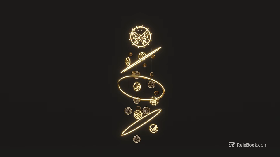 Golden Modern Chandelier With Spiral Structure And Circular Decorative Elements 3d model