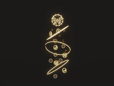 Golden Modern Chandelier With Spiral Structure And Circular Decorative Elements 3d model