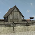 Traditional Ancient Wooden Building With Tile Roof Stone Wall Courtyard Stone Paved Ground