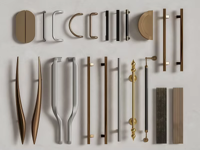 Various Stylish Door Handles With Different Contemporary Designs And Shapes 3d model