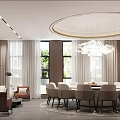 Modern Private Room Interior Design With Round Dining Table And Chandelier 3d model