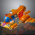 Vibrant Orange And Blue Cartoon Water Vehicle With Playful Design And Decorative Elements