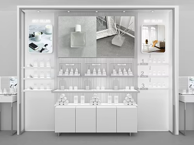 Modern White Cosmetic Showcase Shelves With Multiple Layers And Display 3d model