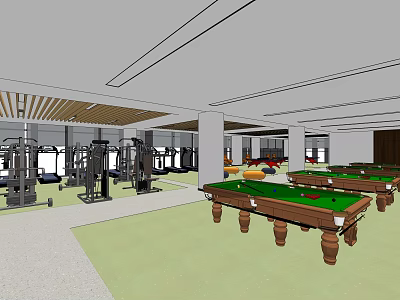 Fitness Gym Interior With Workout Equipment And Pool Tables For Sports Activities 3d model