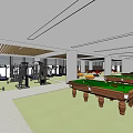 Fitness Gym Interior With Workout Equipment And Pool Tables For Sports Activities