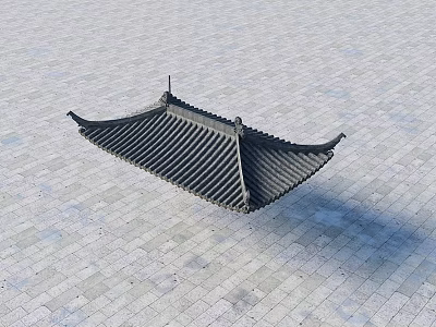 Ancient Chinese Architecture Roof With Traditional Tiles And Overhanging Eaves On Gray Brick-Paved Ground 3d model