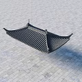 Ancient Chinese Architecture Roof With Traditional Tiles And Overhanging Eaves On Gray Brick-Paved Ground