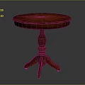 Round Wooden Side Table With Carved Pedestal Base And Three Legs Design