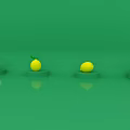 Four Fresh Lemons on Small Platforms with One Sliced on Green Background
