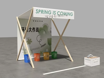 Spring Is Coming Eco Friendly Event With Volvo Herbal Shop Colorful Cups And White Box 3d model