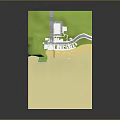 Cartoon Scene With Green Hills Blue High Rise Building White Buildings Beach And Sailboat