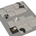Modern Sectional Sofa With Plush Pillows Ottoman And Side Table On Beige Rug