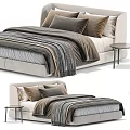 Modern Double Bed with Elegant Bedding Plush Pillows Cozy Blanket and Nightstand