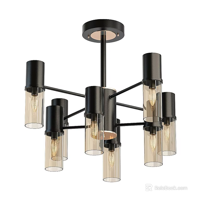 Modern Black Metal Chandelier With Clear Glass Shades And Multiple Sleek Arms 3d model 