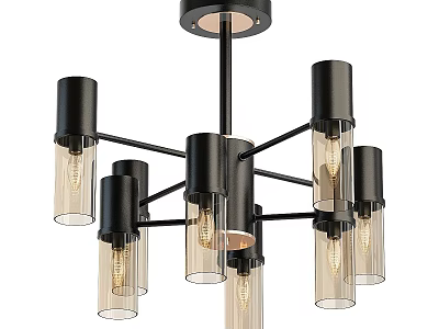 Modern Black Metal Chandelier With Clear Glass Shades And Multiple Sleek Arms 3d model