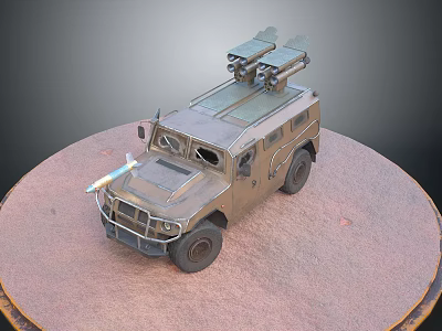 Camouflage Military Off Road Vehicle With Twin Missile Launchers On Roof 3d model