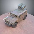 Camouflage Military Off Road Vehicle With Twin Missile Launchers On Roof