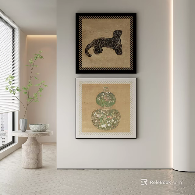 Abstract Painting With Circular Pattern Hanging On Wall As Modern Interior Decor Artwork 3d model