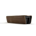 Modern Public Chair With Brown Slatted Wooden Texture And Hollow Structure