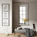 Minimalist Cozy Bench With Botanical Prints On Wall Window Vase Yellow Flowers Books And Blanket