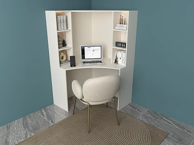 Simple Small Apartment Corner Desk Bookshelf Combination Solid Wood Bookcase Integrated Triangle Writing Desk Computer Desk Workbench Corner 3d model