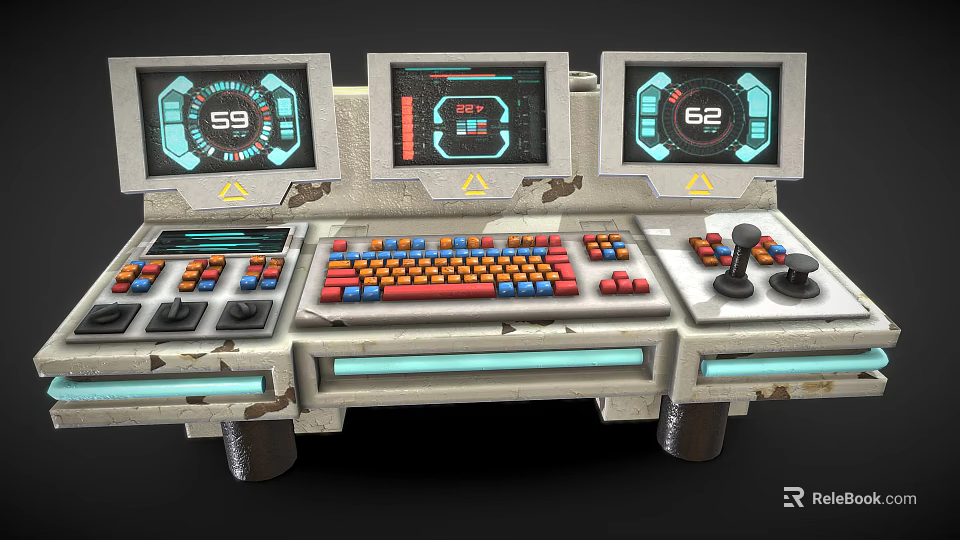Industrial Equipment Operation Console with Multiple Data Display Screens Control Panels and Adjustment Knobs 3d model 