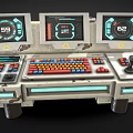 Industrial Equipment Operation Console with Multiple Data Display Screens Control Panels and Adjustment Knobs
