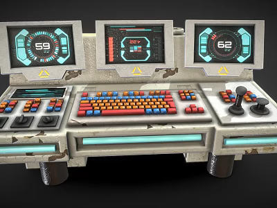 Industrial Equipment Operation Console with Multiple Data Display Screens Control Panels and Adjustment Knobs 3d model