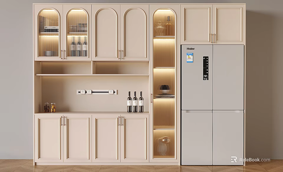 Elegant Modern Wine Cabinet With Glass Display Shelves LED Lighting And Wine Storage 3d model 