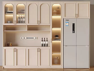 French Cream Style Solid Wood Wine Cabinet Refrigerator Cabinet Glass Wine Cabinet Rail Socket Red Wine Bottle Ornaments 3d model