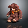 Plush Brown Teddy Bear With Yellow Scarf And Red Pattern Soft Toy For Kids