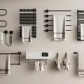 Hanging Towels with Black Heated Racks and Various Modern Holders in Bathroom Design