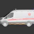 White Ambulance Vehicle With Blue Emergency Lights And Red Cross Sign