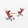 Two Red Baby Strollers With Canopies And Wheeled Frames For Infants