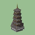 Chinese Traditional Pagoda Multi Story Wooden Architecture With Tiered Curved Eaves Design