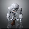 White Furry Yeti 3D Model With Fierce Expression Sharp Teeth Brown Patterned Object At Feet 3d model