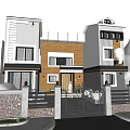 Modern Detached Villa Exterior Design With White And Wooden Facade Iron Gate And Greenery