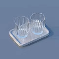 Transparent Ribbed Glass Cups With Simple Design On Minimalist Light Tray For Daily Home Essentials