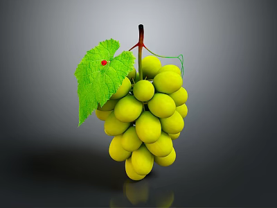 Fresh Ripe Green Grapes With Juicy Berries And Green Leaves On Vine 3d model