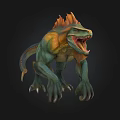 Fierce Fantasy Dinosaur 3D Model With Green Body Orange Frill Open Mouth