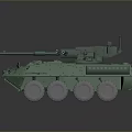 Green Wheeled Military Tank with Detailed Turret Antennas and Armored Side Equipment