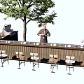 Outdoor Bar Counter With Stools Bartender Green Tree And Drink Glasses