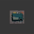 Cartoon Style Multi Story Building with Shop Front Billboard and Illuminated Windows