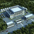 Modern Industrial Factory Building With Storage Tanks Green Trees And Access Roads