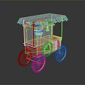 Red Popcorn Food Cart With White Awning And Gold Wheels Transparent Windows
