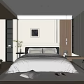 Modern Bedroom Interior With Gray Bedding Nightstand Wall Art And Storage Cabinets